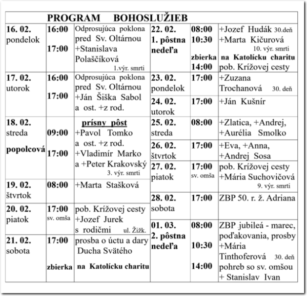Program Bohoslužieb RKF Drienov